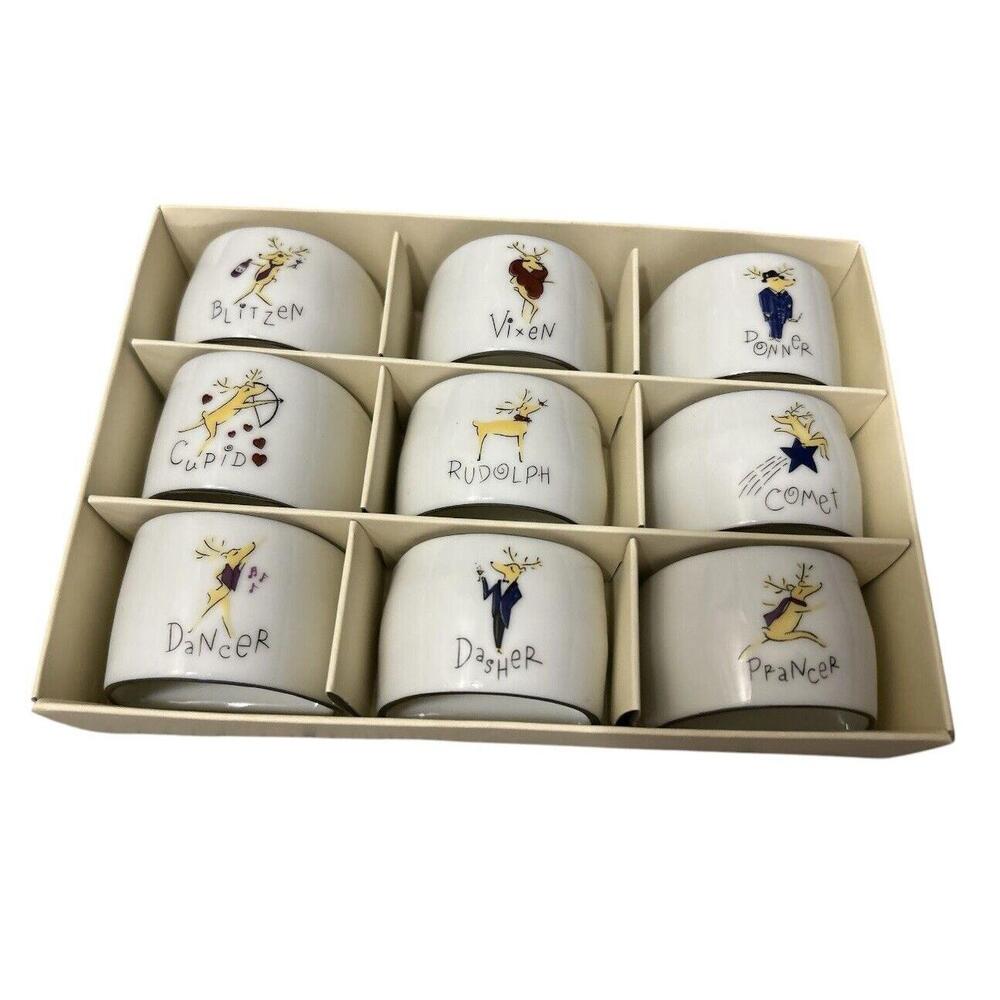 Pottery Barn Reindeer Napkin Holders Set of 9 Porcelain Holiday Table Decor NEW - Picture 3 of 3